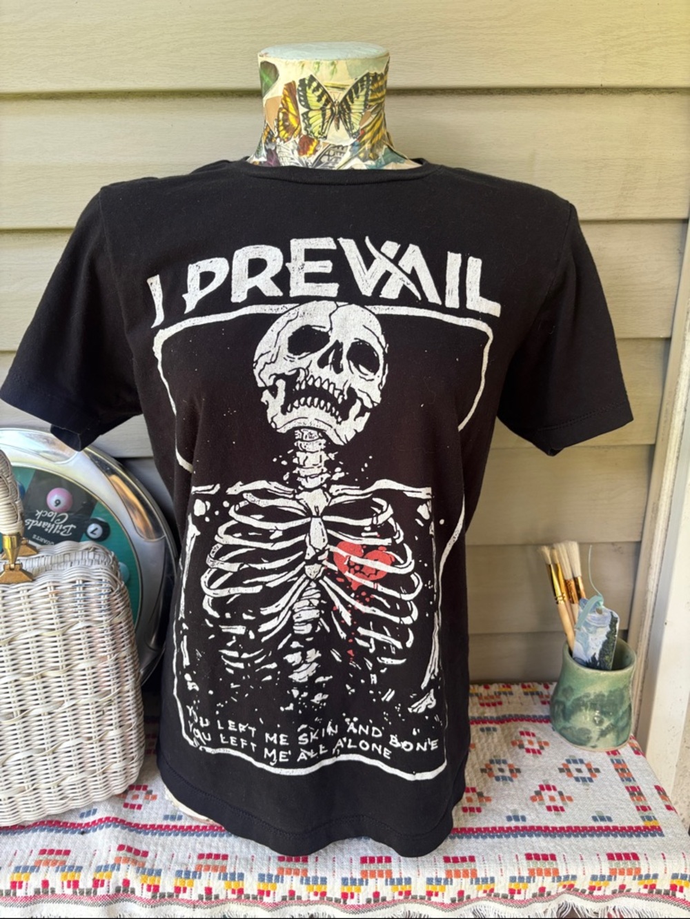 Vintage I Prevail Black Graphic Band T-Shirt - Skeleton Chest Design size M